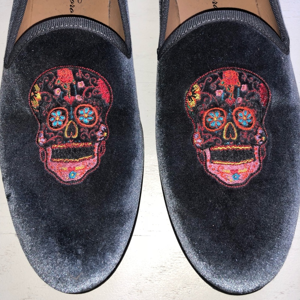 Del Toro Dia De Los Muertos Skull Slippers Velvet